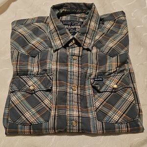 Hollister Men's Multicolor Plaid Western Pearl Snap Shirt Large